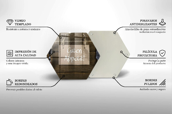 Skärbräda glas sexhörning Guten Apetit inskription på tavlor