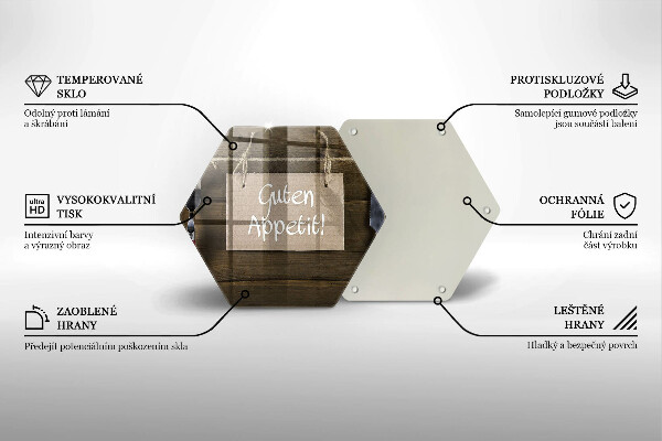 Skärbräda glas sexhörning Guten Apetit inskription på tavlor