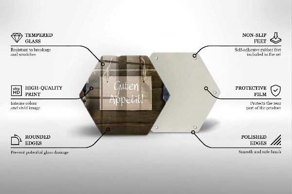 Skärbräda glas sexhörning Guten Apetit inskription på tavlor