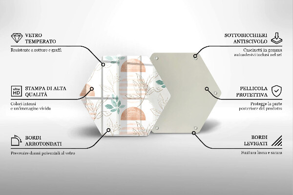 Skärbräda glas sexhörning Boho löv mönster