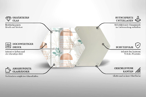 Skärbräda glas sexhörning Boho löv mönster