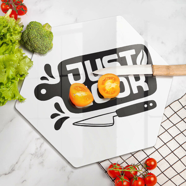 Skärbräda glas sexhörning Köksinskription Bara laga mat