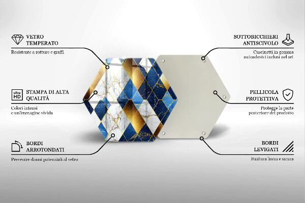 Skärbräda glas sexhörning Gyllene marmor romber