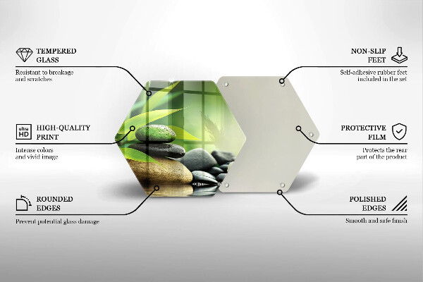 Skärbräda glas sexhörning Zen bambu stenar