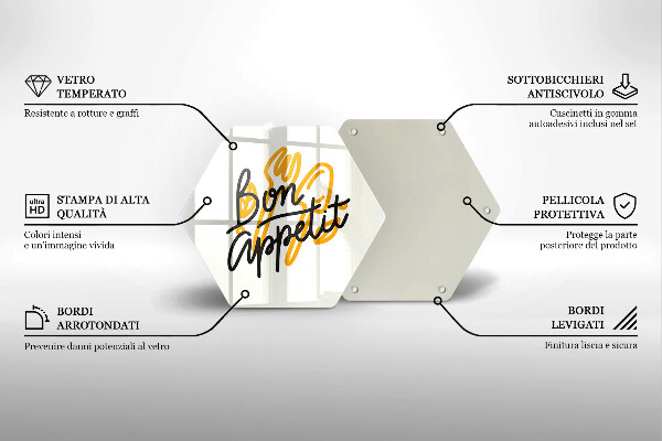 Skärbräda glas sexhörning Bon Appetit inskription