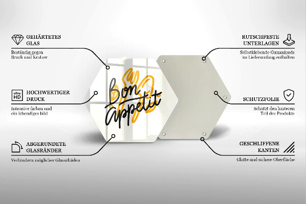 Skärbräda glas sexhörning Bon Appetit inskription