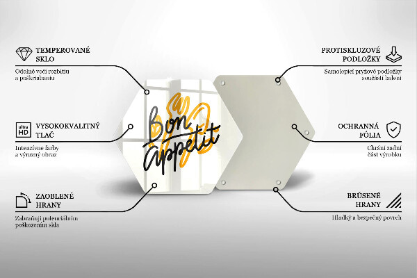 Skärbräda glas sexhörning Bon Appetit inskription