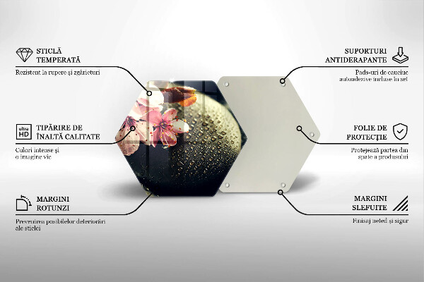 Skärbräda glas sexhörning Blommor zen stenar