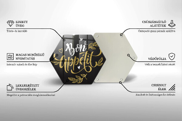 Skärbräda glas sexhörning Bon Appetit inskription