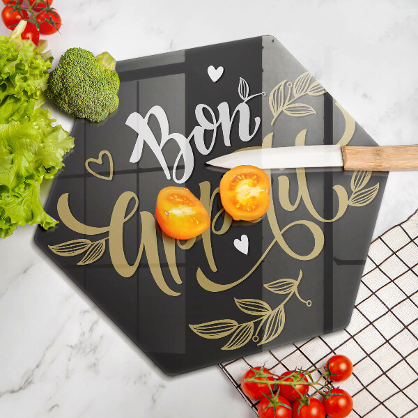 Skärbräda glas sexhörning Bon Appetit inskription