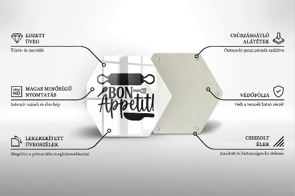 Skärbräda glas sexhörning Bon Appetit inskription