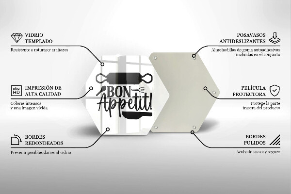 Skärbräda glas sexhörning Bon Appetit inskription