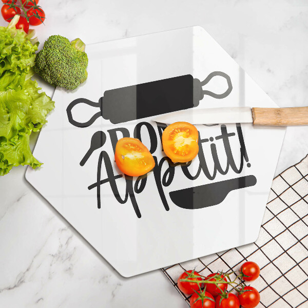 Skärbräda glas sexhörning Bon Appetit inskription