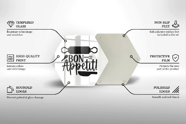 Skärbräda glas sexhörning Bon Appetit inskription