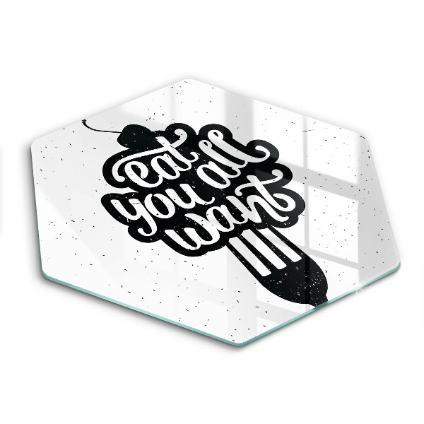 Skärbräda glas sexhörning Inskriptionen Ät ni alla vill ha