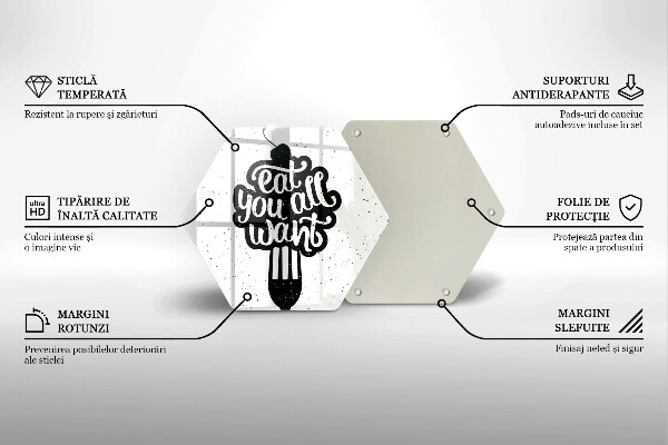 Skärbräda glas sexhörning Inskriptionen Ät ni alla vill ha