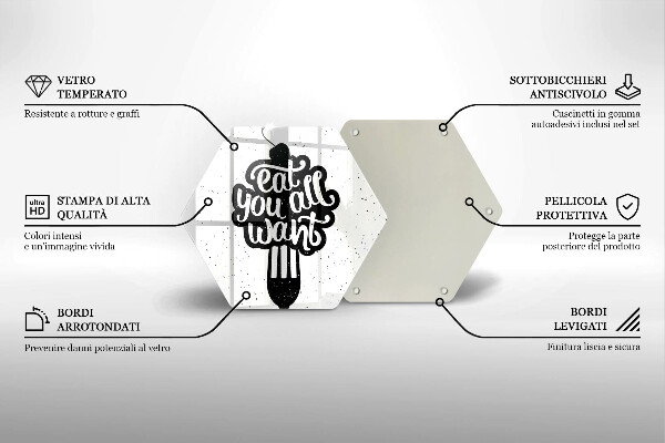 Skärbräda glas sexhörning Inskriptionen Ät ni alla vill ha