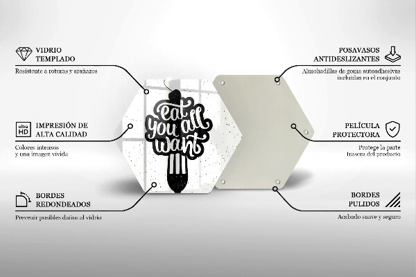 Skärbräda glas sexhörning Inskriptionen Ät ni alla vill ha