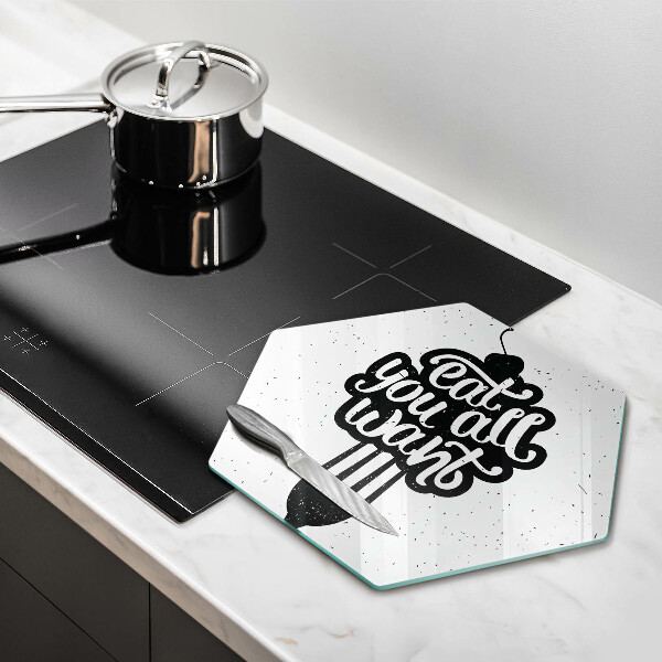 Skärbräda glas sexhörning Inskriptionen Ät ni alla vill ha