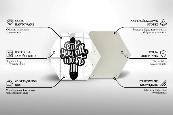 Skärbräda glas sexhörning Inskriptionen Ät ni alla vill ha