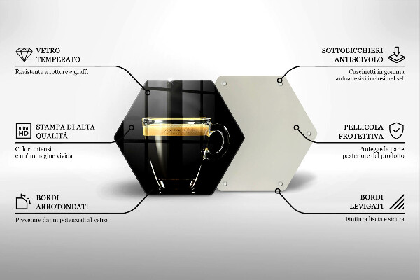 Skärbräda glas sexhörning Ett glas svart kaffe