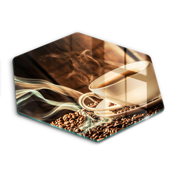 Skärbräda glas sexhörning Kopp och kaffebönor