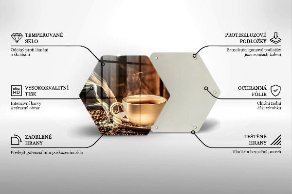 Skärbräda glas sexhörning Kopp och kaffebönor