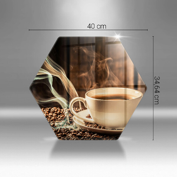 Skärbräda glas sexhörning Kopp och kaffebönor