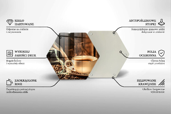 Skärbräda glas sexhörning Kopp och kaffebönor