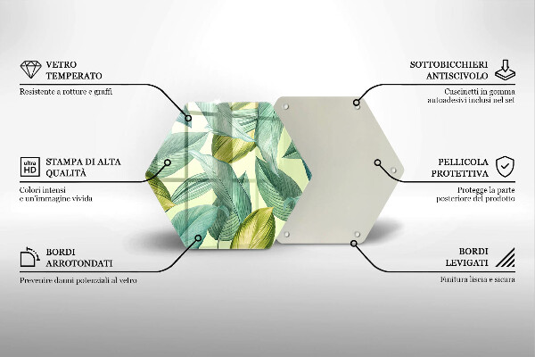 Skärbräda glas sexhörning Gröna tropiska löv