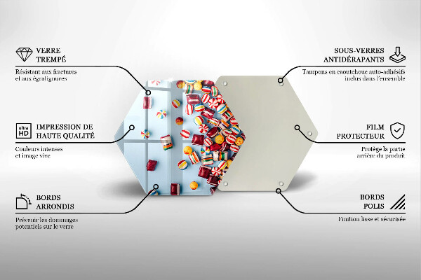 Skärbräda glas sexhörning Färgglada godis