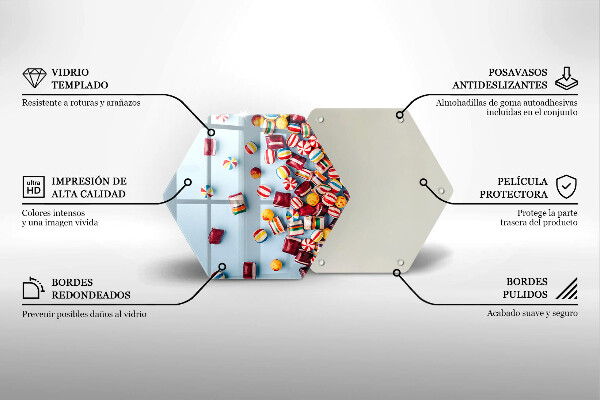 Skärbräda glas sexhörning Färgglada godis