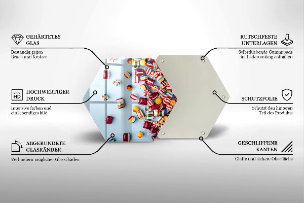 Skärbräda glas sexhörning Färgglada godis