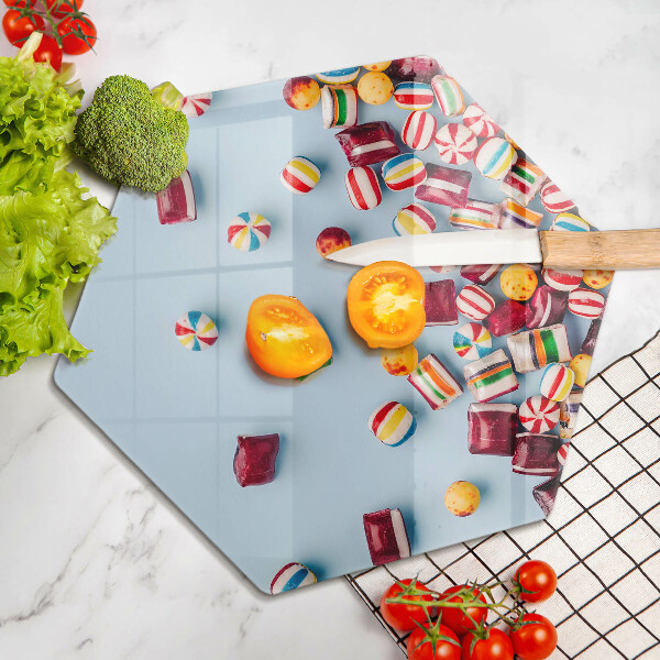 Skärbräda glas sexhörning Färgglada godis