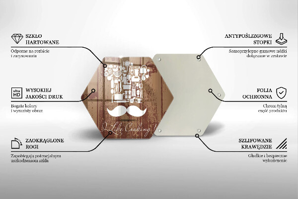 Skärbräda glas sexhörning Inskriptionen jag gillar att laga mat
