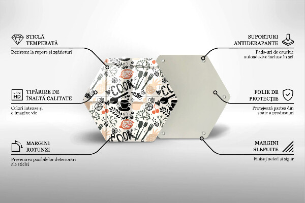 Skärbräda glas sexhörning Tecknat köksmotiv