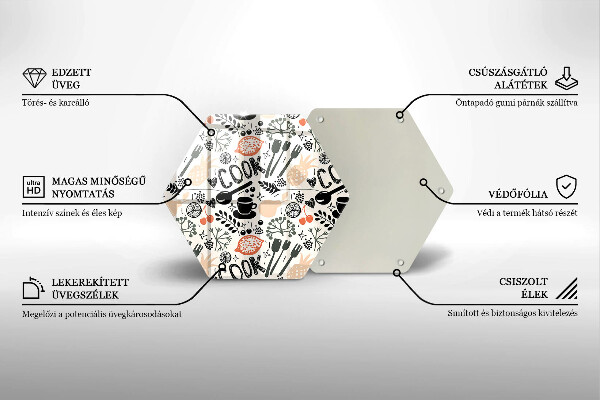Skärbräda glas sexhörning Tecknat köksmotiv