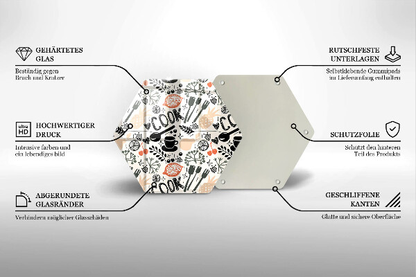 Skärbräda glas sexhörning Tecknat köksmotiv
