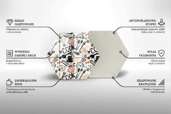 Skärbräda glas sexhörning Tecknat köksmotiv