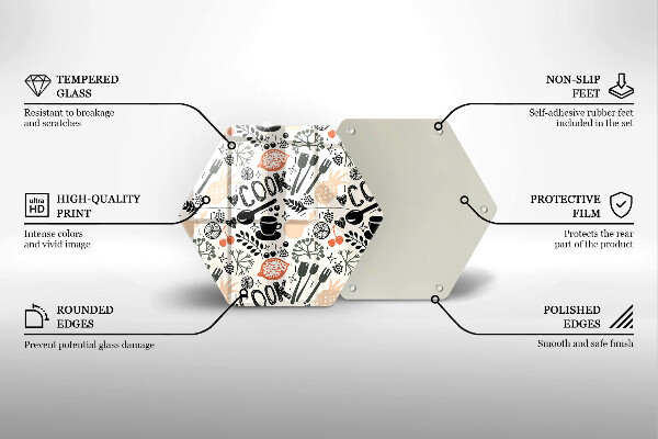 Skärbräda glas sexhörning Tecknat köksmotiv