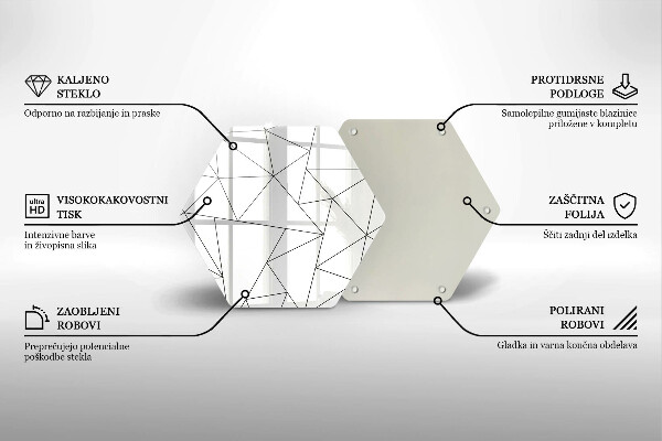 Skärbräda glas sexhörning Vita trianglar