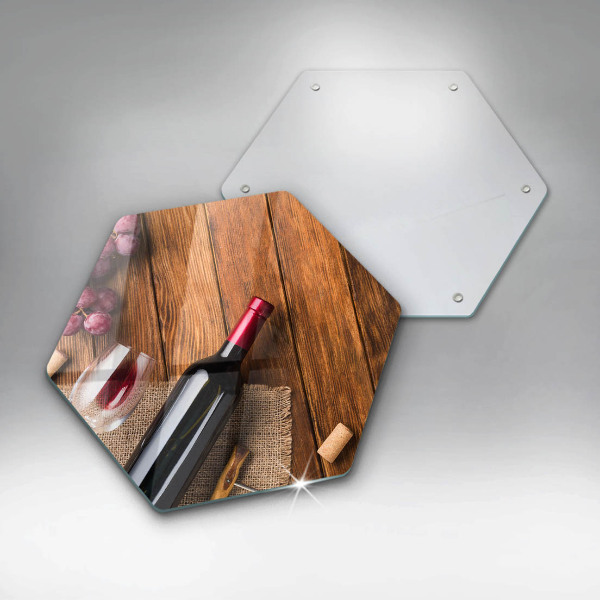 Skärbräda glas sexhörning En flaska rött vin