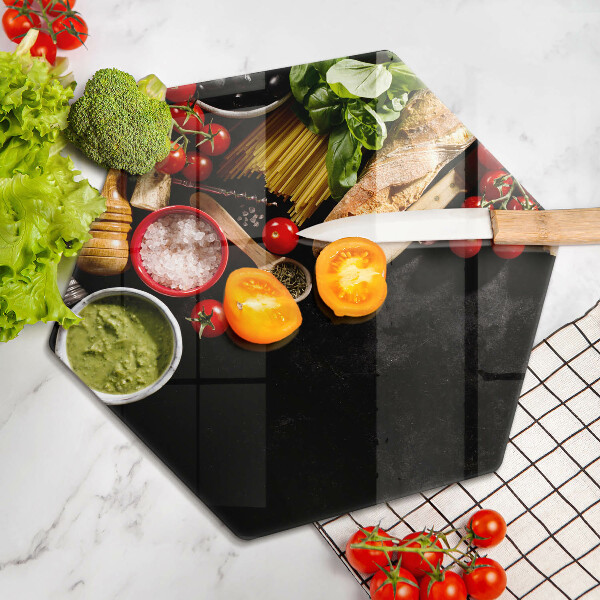 Skärbräda glas sexhörning Italienska ingredienser och kryddor