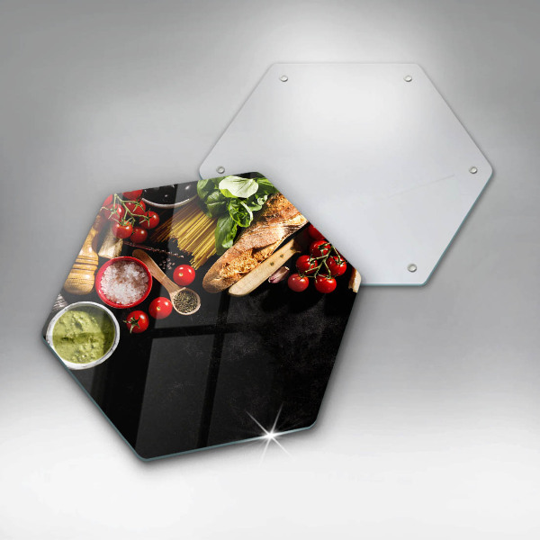 Skärbräda glas sexhörning Italienska ingredienser och kryddor