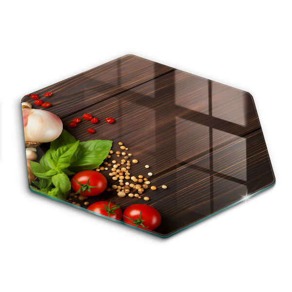 Skärbräda glas sexhörning Grönsaker på bordet