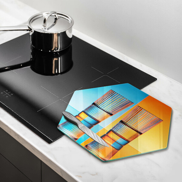 Skärbräda glas sexhörning Två glas vatten