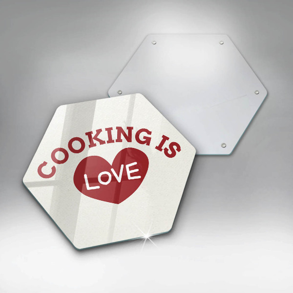 Skärbräda glas sexhörning Inskription Matlagning är kärlek