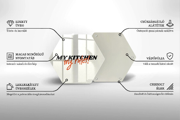 Skärbräda glas sexhörning Inskriptionen Mitt kök mina regler