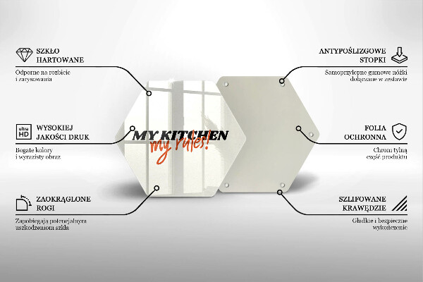 Skärbräda glas sexhörning Inskriptionen Mitt kök mina regler