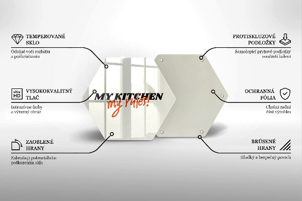 Skärbräda glas sexhörning Inskriptionen Mitt kök mina regler